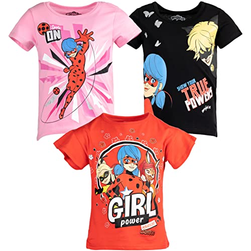Miraculous Ladybug Cat Noir Rena Rouge Little Girls 3 Pack Graphic T-Shirts Black/Pink/Red 6-6X