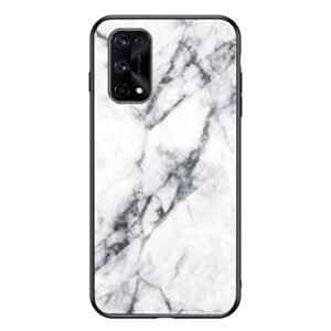 grandcaser case for realme 7 pro ultra-thin tpu bumper marble polished granite pattern glass case never fade protective cover for realme 7 pro 6.4" -white