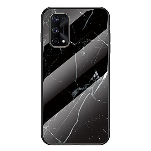 Grandcaser Case for Realme 7 Pro Ultra-Thin TPU Bumper Marble Polished Granite Pattern Glass Case Never Fade Protective Cover for Realme 7 Pro 6.4" -Black