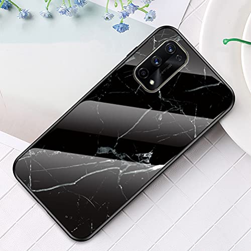 Grandcaser Case for Realme 7 Pro Ultra-Thin TPU Bumper Marble Polished Granite Pattern Glass Case Never Fade Protective Cover for Realme 7 Pro 6.4" -Black