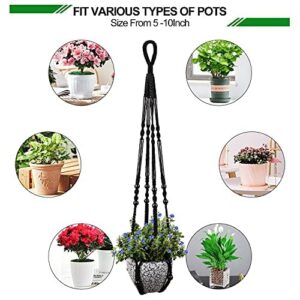 Macrame Plant Hanger for 5 to 10 Inch Plant Pots, Set of 2 Indoor Handmade 35 Inch Woven Rope Hanger Kits with Hooks and Wood Beads, Hanging Planter Basket Holder for Boho Home Decor (Black, 2 Pack)