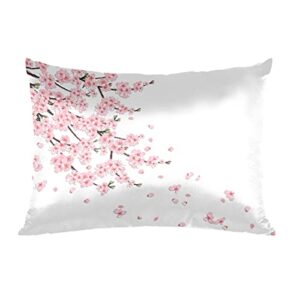 cute flower satin pillowcase for hair and skin japanese flower cherry blossoms silk pillowcase soft satin cooling pillow covers no zipper with envelope closure standard size(20 × 26inch 1 pcs)