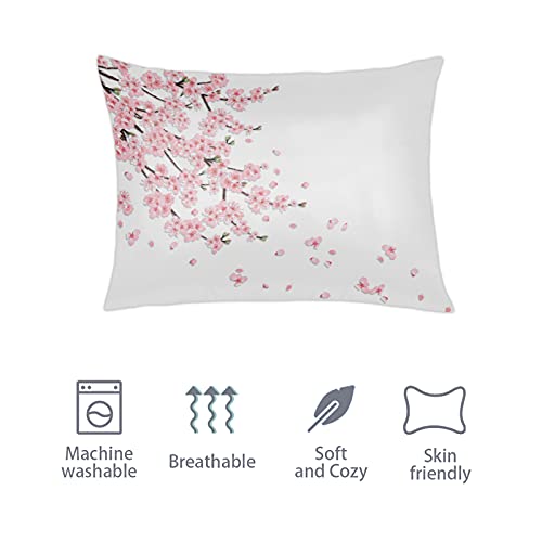 Cute Flower Satin Pillowcase for Hair and Skin Japanese Flower Cherry Blossoms Silk Pillowcase Soft Satin Cooling Pillow Covers No Zipper with Envelope Closure Standard Size(20 × 26inch 1 pcs)