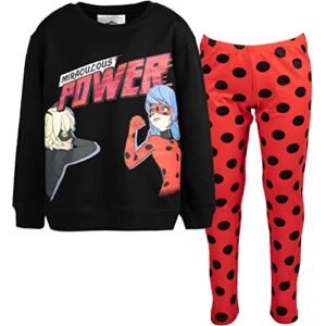 miraculous ladybug cat noir big girls ruffle fleece hoodie & leggings set 10-12