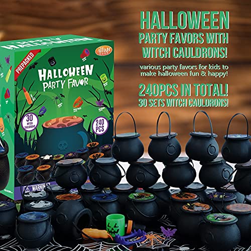 ATFUNSHOP 240 PCS Halloween Party Favors 30 Pack Prefilled Small Plastic Witch Cauldron Halloween Toys in Bulk Halloween Prizes Gifts Miniatures for Kids Trick or Treat