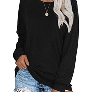 Black Shirts for Women Long Sleeve Crew Neck Loose Fit Tops XL