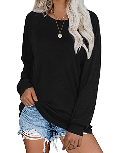 Black Shirts for Women Long Sleeve Crew Neck Loose Fit Tops XL