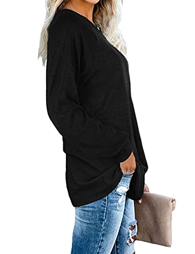 Black Shirts for Women Long Sleeve Crew Neck Loose Fit Tops XL