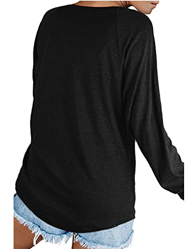 Black Shirts for Women Long Sleeve Crew Neck Loose Fit Tops XL