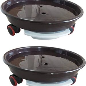 GROW-GREEN 2-Pack Wheel Caddy Tray Plant Pots Stand 30cm with Moving Wheels (Coffee)