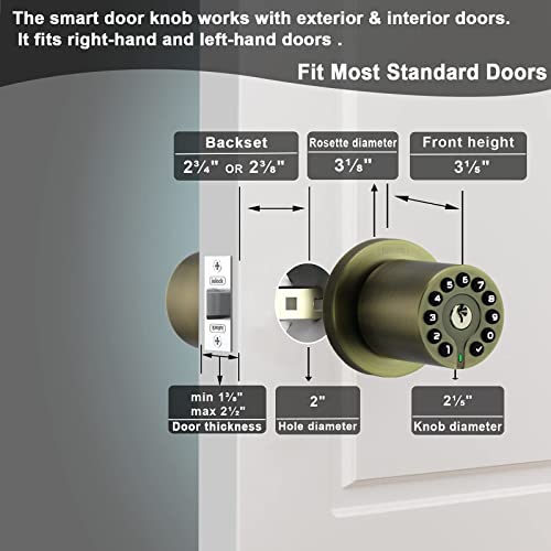 iulock Code Door Lock, Electronic Door Knob with Keypad and Key, Auto Lock, Waterproof, Passage Function, Long Battery Life,50 Codes, Easy to use and Install for Office/Warehouse/Bedroom/Garage