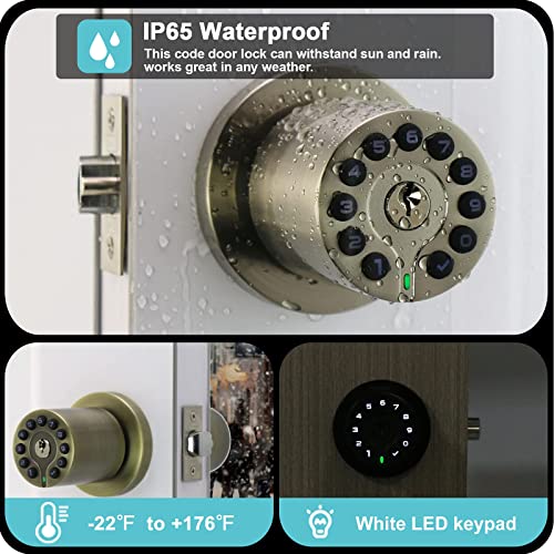 iulock Code Door Lock, Electronic Door Knob with Keypad and Key, Auto Lock, Waterproof, Passage Function, Long Battery Life,50 Codes, Easy to use and Install for Office/Warehouse/Bedroom/Garage