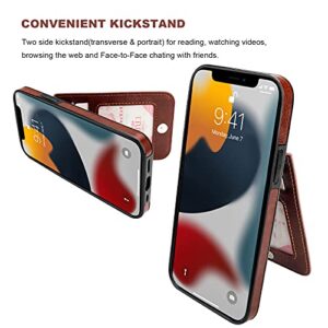 KIHUWEY Compatible with iPhone 13 Mini Case Wallet with Credit Card Holder, Premium Leather Magnetic Clasp Kickstand Heavy Duty Protective Cover for iPhone 13 Mini 5.4 Inch(Brown)