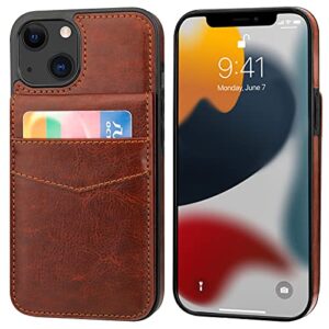 KIHUWEY Compatible with iPhone 13 Mini Case Wallet with Credit Card Holder, Premium Leather Magnetic Clasp Kickstand Heavy Duty Protective Cover for iPhone 13 Mini 5.4 Inch(Brown)