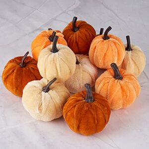 Diahom Pumpkin Decor 12pcs Artificial Fake Faux Velvet Foam Fabric Pumpkins Decoration for Fall Home Farmhouse Harvest Thanksgiving Decorative