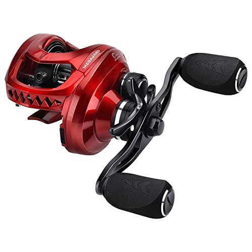 KastKing MegaJaws Baitcasting Reel,9.1:1 Gear Ratio,Left Handed Fishing Reel,New Compact Design,Predator Red