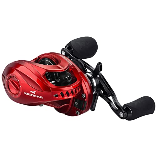 KastKing MegaJaws Baitcasting Reel,9.1:1 Gear Ratio,Left Handed Fishing Reel,New Compact Design,Predator Red