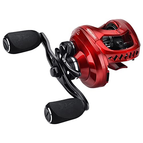 KastKing MegaJaws Baitcasting Reel,9.1:1 Gear Ratio,Right Handed Fishing Reel,New Compact Design,Predator Red