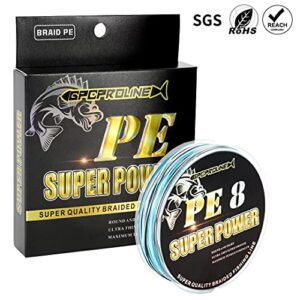 GPCPROLINE Braided Fishing Line PE 4 8 - Abrasion Resistant - Fade Resistant - Cast Longer - Thinner & Smooth - Camo Blue, Camo Green, Green - 10LB/15LB/20LB/30LB/50LB/80LB/100LB for Saltwater Fishing