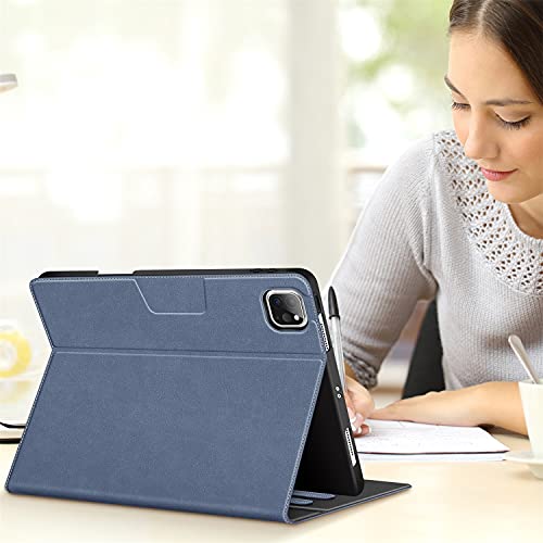 BuKoor iPad Pro 12.9 inch 2022/2021/2020/2018 Case Generation with Apple Pencil Holder PU Leather Folio Smart Stand Magnetic Clasp Shockproof Cover for iPad Pro 12.9 6th/5th/4th/3rd(Dull Blue)