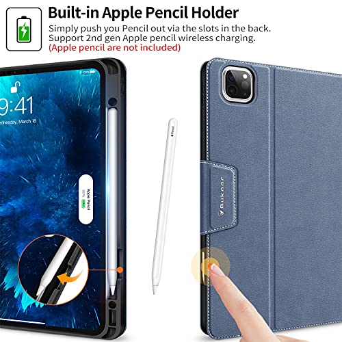 BuKoor iPad Pro 12.9 inch 2022/2021/2020/2018 Case Generation with Apple Pencil Holder PU Leather Folio Smart Stand Magnetic Clasp Shockproof Cover for iPad Pro 12.9 6th/5th/4th/3rd(Dull Blue)