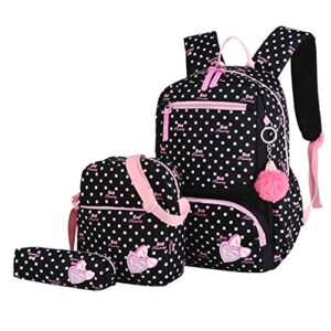 lamografy 3pcs kids backpack bowknot printed daypack girls 3 in 1 school bag with shoulder bag and pencil bag