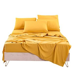 bedlifes queen sheet set- cooling sheets-ultra soft-silky-breathable-deep pocket- 1800 series bedding set microfiber- yellow bed sheets queen size 6 pieces