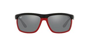 ray-ban rb4363m scuderia ferrari collection aviator sunglasses, matte black on red/grey mirrored silver, 61 mm