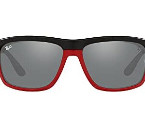 Ray-Ban Rb4363m Scuderia Ferrari Collection Aviator Sunglasses, Matte Black On Red/Grey Mirrored Silver, 61 mm