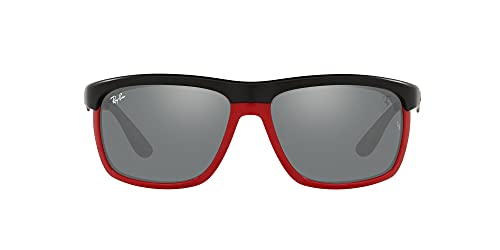 Ray-Ban Rb4363m Scuderia Ferrari Collection Aviator Sunglasses, Matte Black On Red/Grey Mirrored Silver, 61 mm