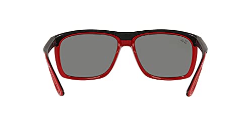 Ray-Ban Rb4363m Scuderia Ferrari Collection Aviator Sunglasses, Matte Black On Red/Grey Mirrored Silver, 61 mm