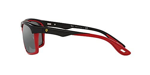 Ray-Ban Rb4363m Scuderia Ferrari Collection Aviator Sunglasses, Matte Black On Red/Grey Mirrored Silver, 61 mm