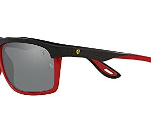 Ray-Ban Rb4363m Scuderia Ferrari Collection Aviator Sunglasses, Matte Black On Red/Grey Mirrored Silver, 61 mm