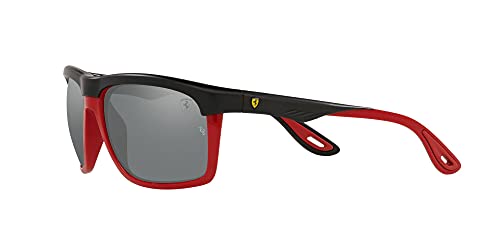 Ray-Ban Rb4363m Scuderia Ferrari Collection Aviator Sunglasses, Matte Black On Red/Grey Mirrored Silver, 61 mm