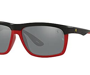 Ray-Ban Rb4363m Scuderia Ferrari Collection Aviator Sunglasses, Matte Black On Red/Grey Mirrored Silver, 61 mm