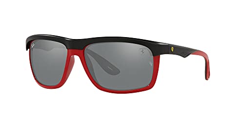 Ray-Ban Rb4363m Scuderia Ferrari Collection Aviator Sunglasses, Matte Black On Red/Grey Mirrored Silver, 61 mm