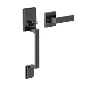 Roughshi Front Door Handle, Exterior/Interior Entry Lower Half Handleset Single Cylinder Lever, Century Trim for Left and Right Door Matte Black