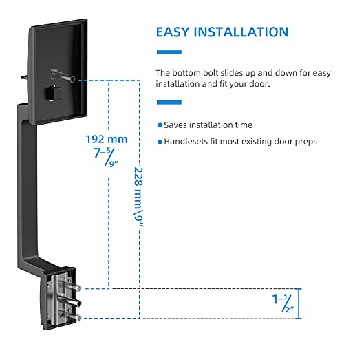 Roughshi Front Door Handle, Exterior/Interior Entry Lower Half Handleset Single Cylinder Lever, Century Trim for Left and Right Door Matte Black