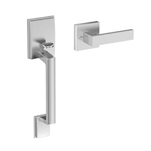 front entry handle, single cylinder lower handleset door lever satin nickel silver for exterior/interior compatible with left and right side door