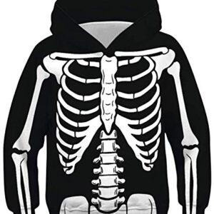 AIDEAONE Kids Boys Girls Hoodies Cool Black Skeleton Halloween Sweatshirts Fashion Novelty Hoodies Size L