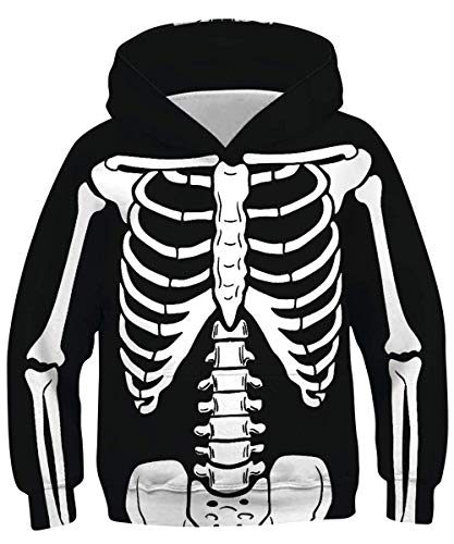 AIDEAONE Kids Boys Girls Hoodies Cool Black Skeleton Halloween Sweatshirts Fashion Novelty Hoodies Size L