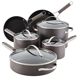 ayesha curry kitchenware professional hard anodized nonstick cookware pots and pans set, 10 piece, charcoal