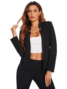 milumia women's elegant open front notched neck blazer work outerwear jacket black x-small