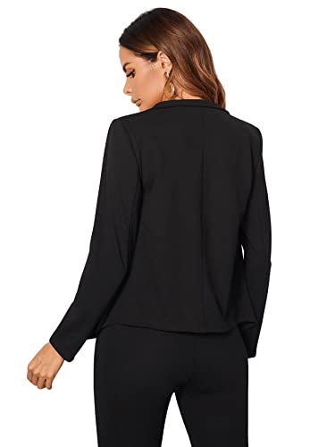 Milumia Women's Elegant Open Front Notched Neck Blazer Work Outerwear Jacket Black X-Small