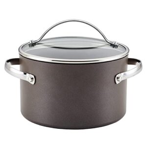 ayesha curry kitchenware professional hard anodized nonstick sauce pot/saucepot/saucepan with lid, 4 quart, charcoal