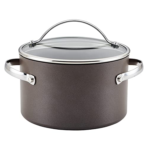 Ayesha Curry Kitchenware Professional Hard Anodized Nonstick Sauce Pot/Saucepot/Saucepan with Lid, 4 Quart, Charcoal