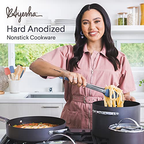 Ayesha Curry Kitchenware Professional Hard Anodized Nonstick Sauce Pot/Saucepot/Saucepan with Lid, 4 Quart, Charcoal