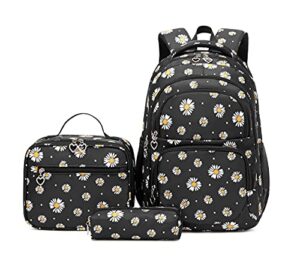 ekuizai 3pcs daisy prints backpack for girls bookbag set primary school daypack elementary students knapsack with lunch box