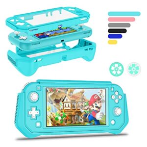 protective case for nintendo switch lite, full protection switch lite cover, tpu shock-absorption and anti-scratch for nintendo switch lite skin with bult-in screen protector & thumb grip caps, blue