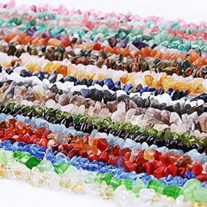 Allazone Natural Chip Gemstone Beads Set, 24 Style 1050 PCS Natural Gemstone Beads Kit Ear Hooks, Pendant Accessories, Pliers for Jewelry Necklace Bracelet Earring Making DIY Crafts